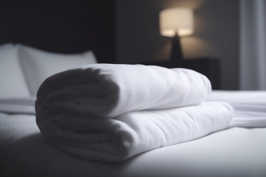towel white luxury home fresh service bed room resort hotel. Generative AI.
