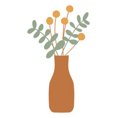 Craspedia and eucalyptus in a vase