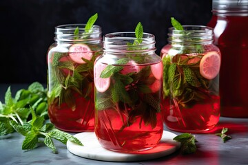 Fototapeta na wymiar refreshing watermelon water with hint of mint, created with generative ai
