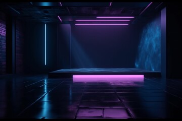 space rays blue abstract fog neon smoke room background light line. Generative AI.