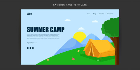 Vector illustration of Kids Summer Camp Website landing page banner mockup Template