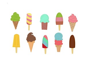 colorful ice cream set sweet and sour For eating in the summer Used as a logo to decorate the shop on a white background.