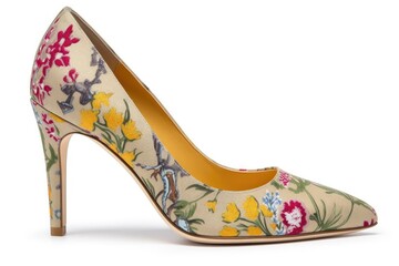 Obraz premium a pair of shoes with a floral print for springtime flair, created with generative ai