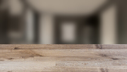 Scandinavian bathroom, classic  vintage interior design. 3D rendering., Background with empty wooden table. Flooring.