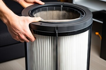 close-up of air purifier's filter, with visible dust and debris being removed from the air, created with generative ai