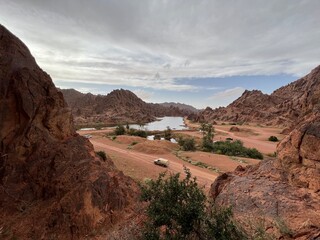 Tawarn Oasis among the Aja Mountains in the Hail region of Saudi Arabia.