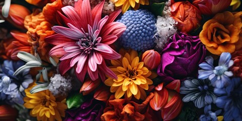 Fototapeta na wymiar Fresh flowers, colorful, close up view. Beautiful illustration picture. Generative AI