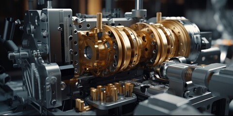 Naklejka premium Close up view of metal parts. Beautiful illustration picture. Generative AI