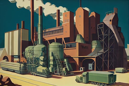 pulp and paper mill, with massive machines working in the background, created with generative ai