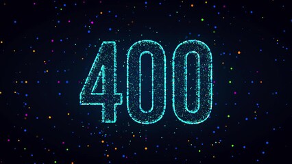 Futuristic Blue Colorful Shiny 3d Motion View Number 400 Lines Effect With Square Dots And Lines Sparkle Optical Light Flare