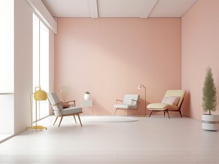 Minimalist Interior Design with Pastel-colored Furniture and Decor - AI Generated