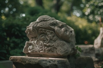 Fototapeta na wymiar Stone Sculpture in a Public Garden - AI Generated