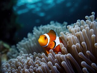 Naklejka na ściany i meble Clownfish Among Coral Reef - AI Generated