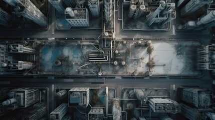 Aerial top view oil and gas refinery background, Business petrochemical industrial, Refinery oil and gas factory power and fuel energy, Ecosystem and healthy environment concepts. Generative Ai.