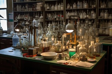 Fototapeta na wymiar laboratory with glassware, instruments, and tools for conducting experiments, created with generative ai