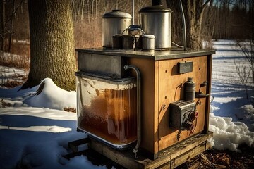 maple sap evaporator running smoothly, producing pure and delicious maple syrup, created with generative ai - obrazy, fototapety, plakaty