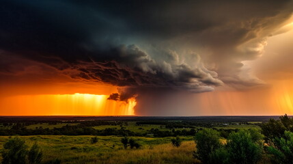 Obraz na płótnie Canvas Prairie Storm Clouds and Thunderstorm in Saskatchewan Canada. Rain is coming. Generative AI