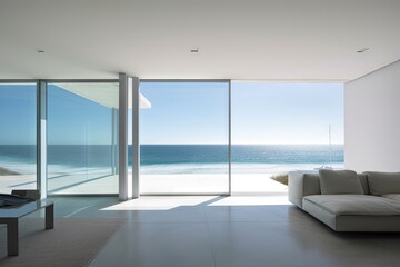 Obraz na płótnie Canvas minimalist home, with view of the ocean and beach, created with generative ai