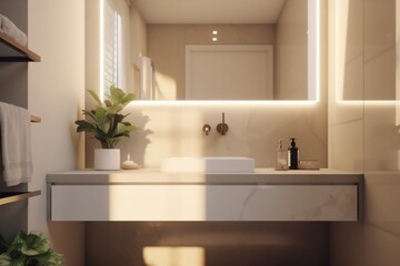 Obraz na płótnie Canvas bathe sink interior sunlight modern luxury design faucet counter bathroom house. Generative AI.