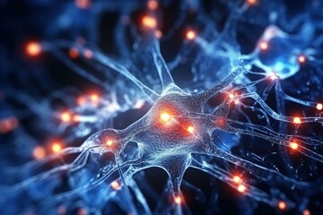Neurons are glowing. Beautiful illustration picture. Generative AI