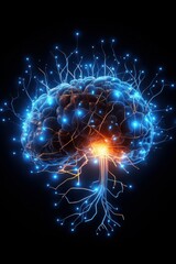 Brain neurons are glowing. Beautiful illustration picture. Generative AI