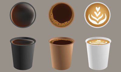 Set of cups with coffee latte americano espresso vector illustration
