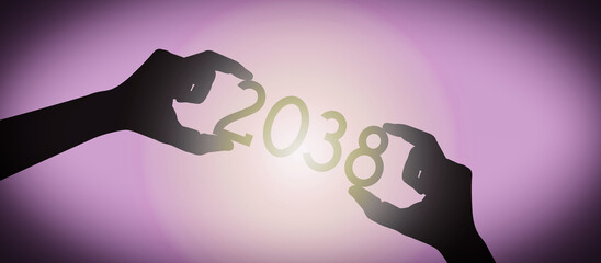 2038 - human hands holding black silhouette year number