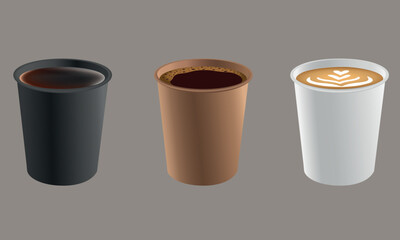 Set of cups with coffee latte americano espresso vector illustration