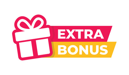 Vector Illustration Red Extra Bonus Label. Modern Web Banner Element With Gift.