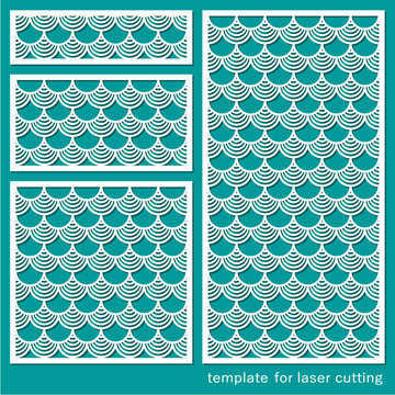 Set of decorative panels. Lattice, design element, decoration with a geometric semicircular pattern. Vector template for plotter laser cutting of paper, fretwork, wood carving, metal engraving, cnc. 