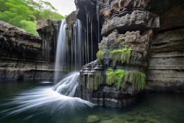 natural rock formation with water cascading over the edges, created with generative ai