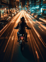 Riding a motorcycle quickly through the streets,created with generative ai tecnology.