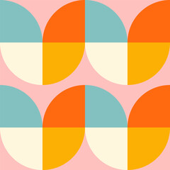 Retro geometric aesthetics. Bauhaus and avant-garde inspired vector background with abstract simple shapes like circle, square, semi circle. Colorful pattern in nostalgic pastel colors.