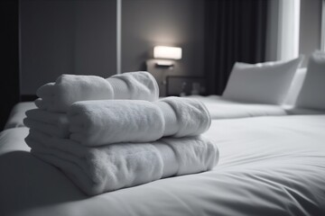 Fototapeta na wymiar bed home hotel luxury fresh service room white resort towel. Generative AI.