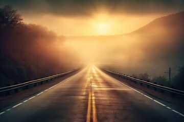 Travel Through the Countryside: Picturesque Outdoor Scenery with a Beautiful Skyline. Generative AI illustrations.