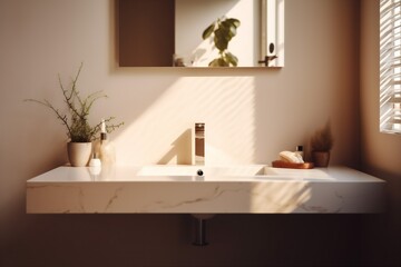 Obraz na płótnie Canvas bright luxury sunlight modern counter bathroom design faucet house sink interior. Generative AI.