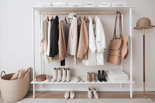 minimalist wardrobe with mix of classic and contemporary pieces, created with generative ai