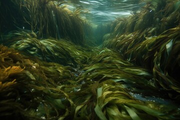 close-up of kelp forest, showing the intricate textures and patterns of the underwater plants, created with generative ai - obrazy, fototapety, plakaty