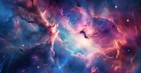 Fototapeta premium Illustration depicting space with beautiful stars in shades of blue and pink. Generative AI