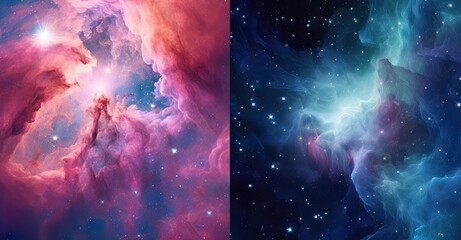 Obraz na płótnie Canvas Illustration depicting space with beautiful stars in shades of blue and pink. Generative AI
