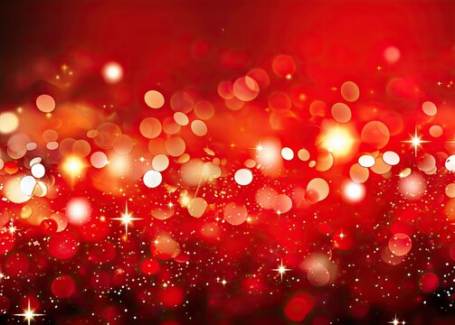 Bright and elegant red sparkly background with stars for Christmas. Generative AI