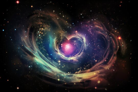heart, surrounded by swirling galaxies and nebulae, symbolizing love that lasts forever, created with generative ai