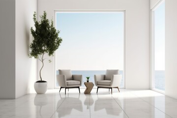 chair architecture interior indoor wall design empty window floor home plant. Generative AI.