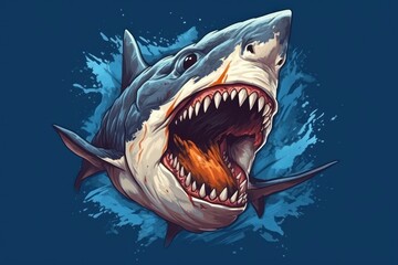 Oil painting style shark with sharp teeth. Beautiful illustration picture. Generative AI