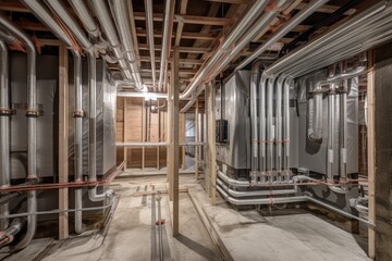 Fototapeta premium residential geothermal heating and cooling system, with ductwork and vents visible, created with generative ai