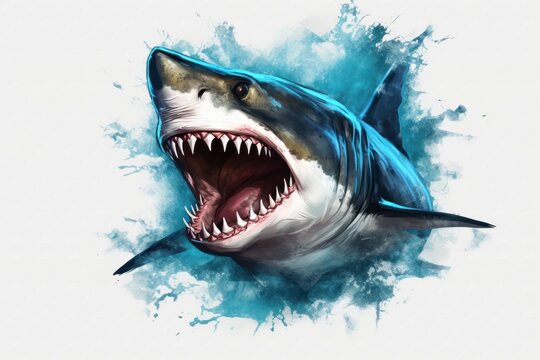 Oil painting style shark with sharp teeth. Beautiful illustration picture. Generative AI
