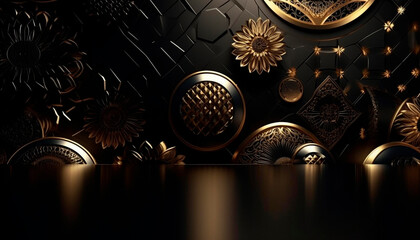 luxury black background with gold elements. High quality illustration Generative AI