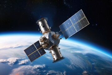 Futuristic Communication Satellite in Orbit around Earth generative ai illustration 