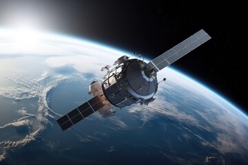 Fototapeta na wymiar Futuristic Communication Satellite in Orbit around Earth generative ai illustration 