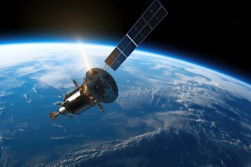Fototapeta na wymiar Futuristic Communication Satellite in Orbit around Earth generative ai illustration 